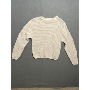 Universal Thread Women's XS Cream Cotton Blend Textured Knit Cropped Sweater Top